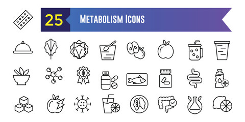 Metabolism icons set outline vector. Torso health. Detox balance. Outline icon collection. Editable stroke.