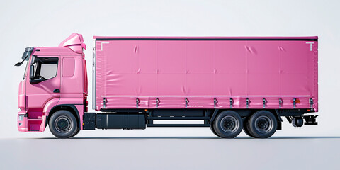 Side view of modern pink truck in white background