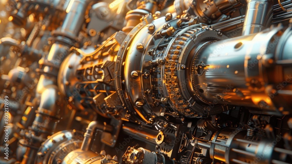 Poster the image shows a close-up of a complex machine with many gears. the gears are made of metal and are