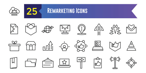 Remarketing icons set. Outline set of remarketing vector icons for ui design. Outline icon collection. Editable stroke.