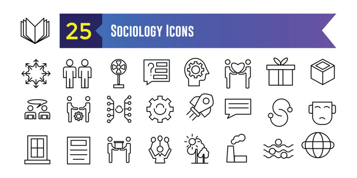 Sociology icons set. Outline set of sociology vector icons for ui design. Outline icon collection. Editable stroke.