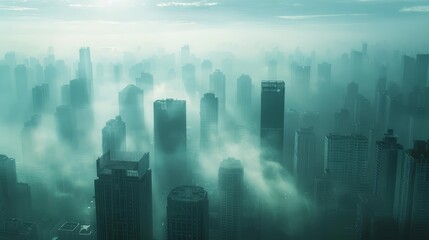 A city shrouded in mist.