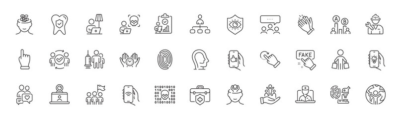 Click hand, Internet app and Binary code line icons. Pack of Stress, Electric app, Meeting icon. Safe time, Dental insurance, Floor lamp pictogram. Video conference, Inclusion, Fingerprint. Vector