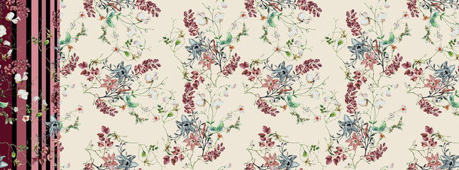 Flowers pattern, floral illustration. Fabric design.