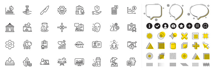 Set of Inspect, Report timer and Waterproof mattress line icons for web app. Design elements, Social media icons. Heart beat, Face accepted, Inflation icons. Vector