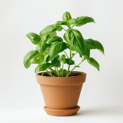 Growing basil plants indoor, aromatic ingredient.