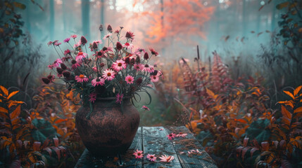 Wild field flowers, summer sunrise