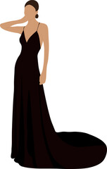 girl in a black evening long dress, silhouette of an elegant girl