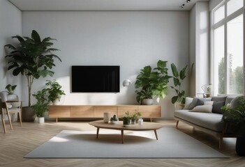 Fototapeta premium plants Living living 3d interior design illustration room empty Modern space interior White room Scandinavian