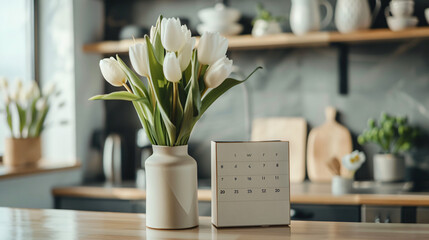 Vase with flowers blank card and cube calendar 