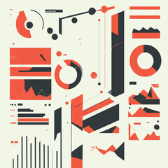a futuristic-style chart divided into 12 rectangular regions, each in different colors, vector
