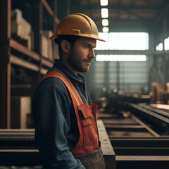 A male worker wear a protective uniform skillfully operating 
