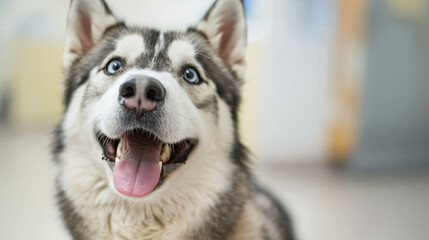 Veterinary dental examination of Siberian Husky dog 