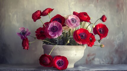 Retro colorful flowers are in the bowl  illustration poster background