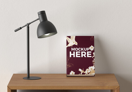 Book on Wood Table Mockup