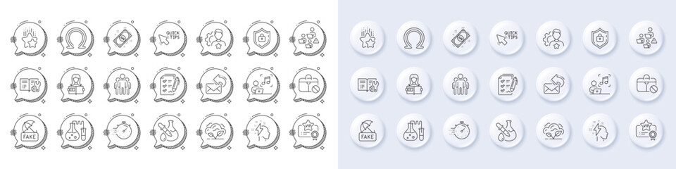 Share mail, Co2 gas and Jobless line icons. White pin 3d buttons, chat bubbles icons. Pack of Brainstorming, Teamwork, Payment icon. Shield, Survey checklist, Omega pictogram. Vector