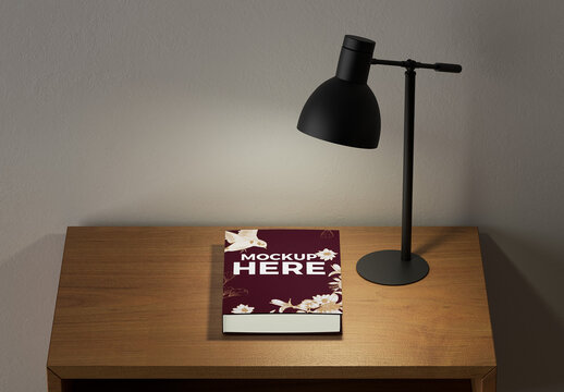 Book on Wood Table Mockup