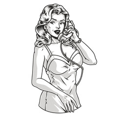 Beautiful woman monochrome pin-up sticker