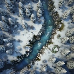 DnD Battlemap Snowy forest from above.