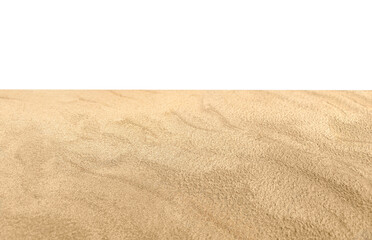 The surface is made of sea sand. Isolated. On a white van. Natural, summer background. The backdrop. shore, beach. A place for the product. The dunes. Isolated sand. Copy space