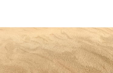 The surface is made of sea sand. Isolated. On a white van. Natural, summer background. The backdrop. shore, beach. A place for the product. The dunes. Isolated sand. Copy space