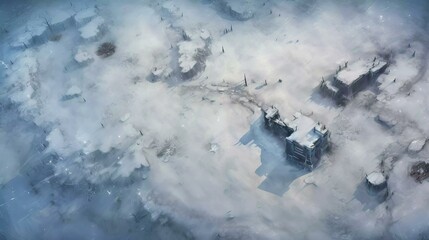 DnD Battlemap Arctic Tundra Landscape with Snowy Mountains.