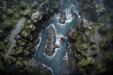 DnD Battlemap Frostfern Falls - Cascading Waterfall.