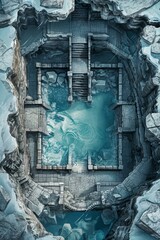 DnD Battlemap Ice Cavern Battlemap with Opened Doors.