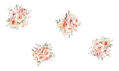 Set of watercolor floral vignettes in soft hues
