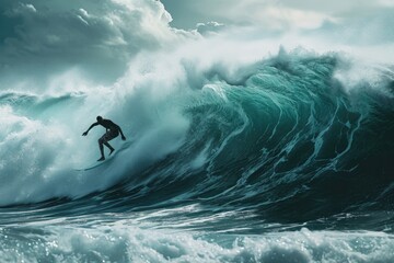 Surfers surfing. surfer catches a big wave in the ocean