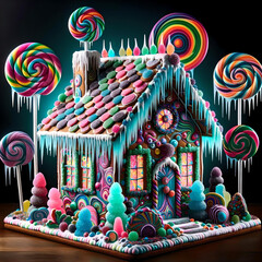 Gingerbread house with lollipops
