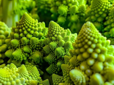 Bold green Romanesco broccoli with natural fractal patterns.