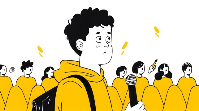 Attentive Audience Member Approaches Microphone to Pose Query During Presentation or Conference