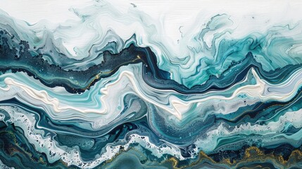 Abstract marbled acrylic paint ink painted waves,An exquisite close-up view of blue fluid art, showcasing swirling and flowing patterns with a glossy finish,
