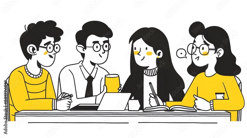 Poster diverse team collaborating during presentation in modern office setting