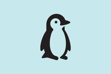 Cute penguin. modern icon, logo. black simple flat vector illustration. On a blue background