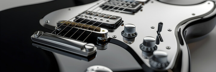 Close-Up View of Retro-Style Electric Guitar in High-Gloss Black Finish