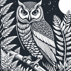 Owl in the forest. Vector illustration	