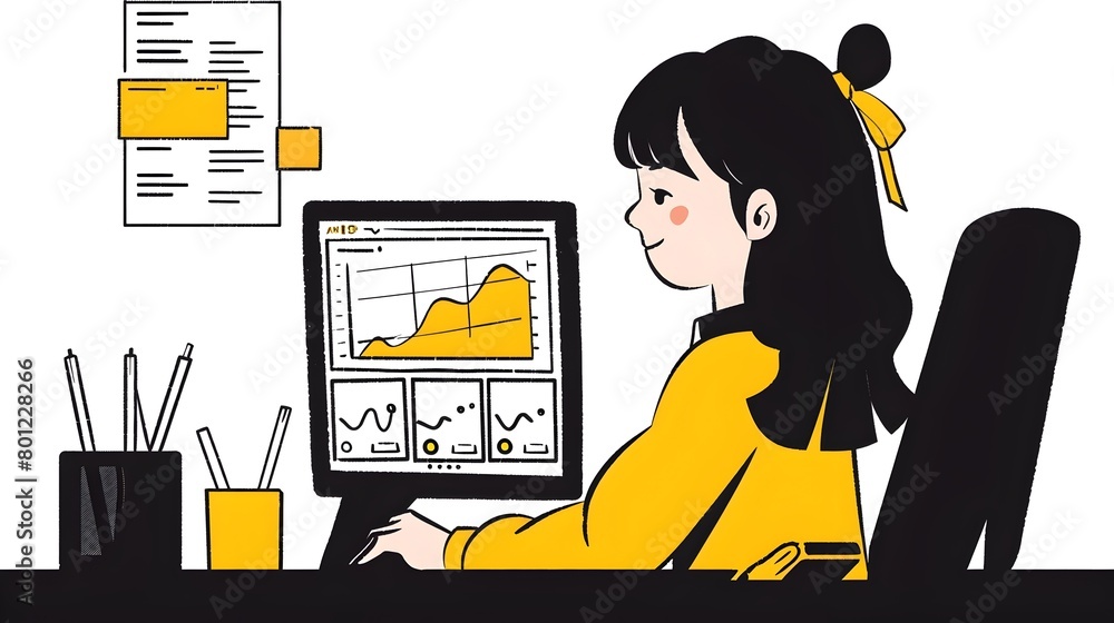 Aufkleber female manager reviewing financial data and business metrics on desktop computer