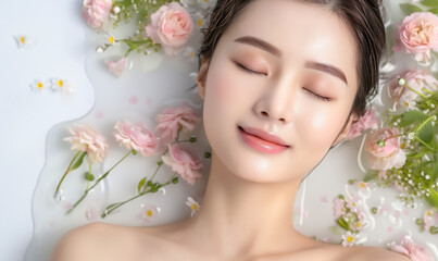 Beautiful asian woman with clean and fresh skin, Face care, Beauty and body care, skincare,clean skin, Asian women portrait.body and skincare concept