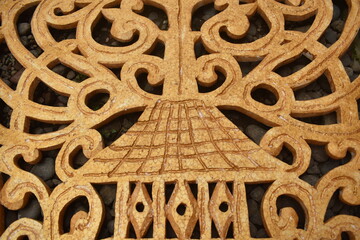 beautiful detail carvings of mountan wayang typical of the Indonesian Javanese tribe. gunungan is...