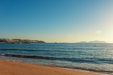 Amazing view of Red sea surface from coast. Natural background sunny day sky.