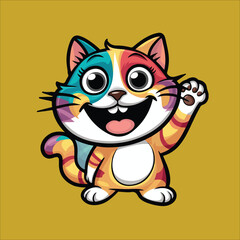 Cat Stickers Vector - Happy Cat Sticker Vector