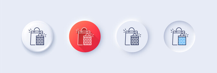 Shopping bags line icon. Neumorphic, Red gradient, 3d pin buttons. Sale Marketing symbol. Special offer sign. Line icons. Neumorphic buttons with outline signs. Vector