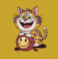 Cat Stickers Vector - Happy Cat Sticker Vector