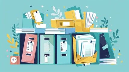 Efficient Document Organization, Illustrate the concept of efficient document management with an image featuring neatly arranged files and folders