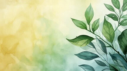 Green Yellow Gradient, Leaf, Hand Painting Watercolor Illustration