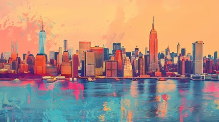 Retro pixel city illustration poster background