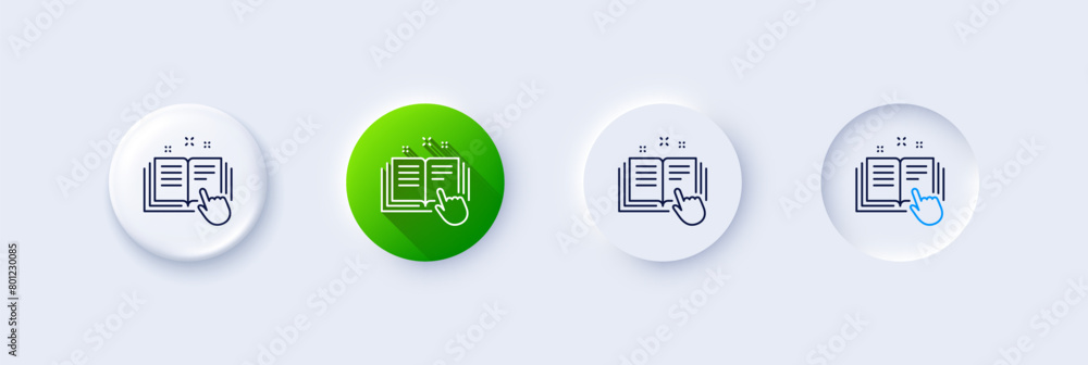 Poster technical documentation line icon. neumorphic, green gradient, 3d pin buttons. instruction sign. lin