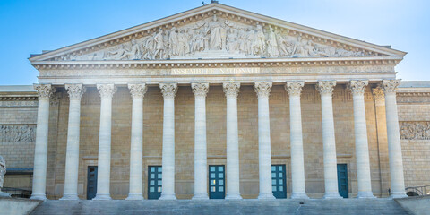 Fototapeta premium Front view of Assemblee Nationale name of the facade of the building in Paris, France